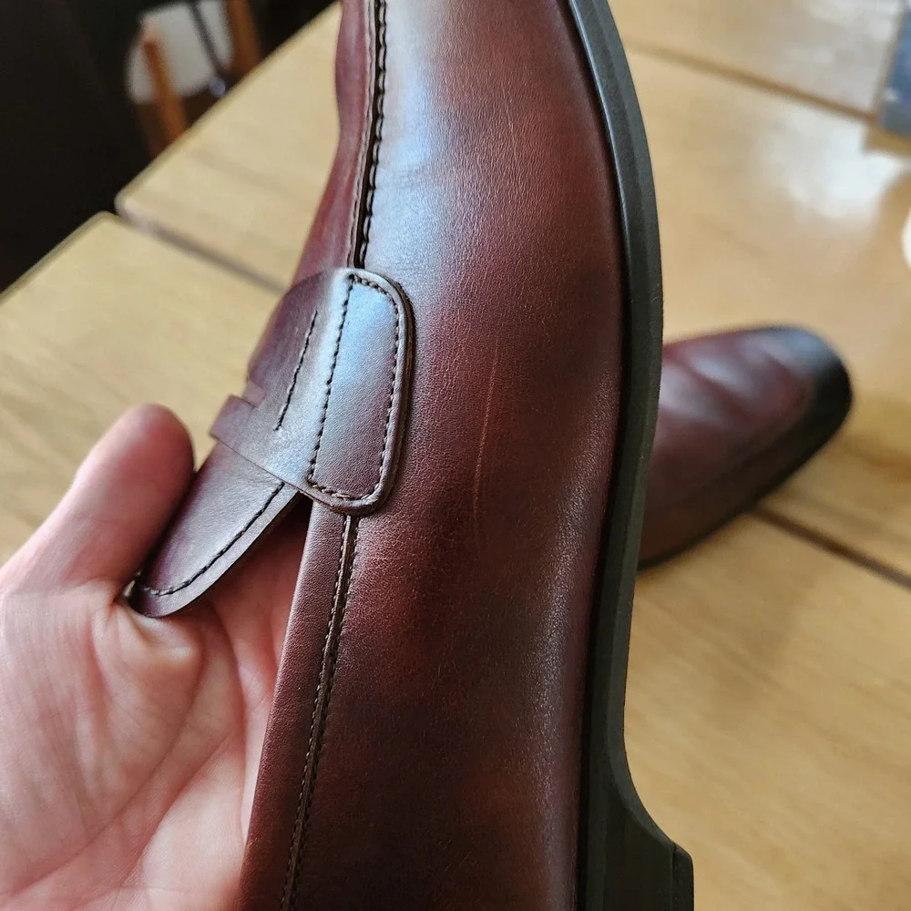 Magnanni Penny Loafers Mens 13 M Brown Burnished Squared‎ Toes Dress Shoes